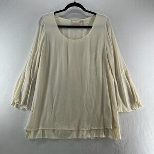 Soft Surroundings Boho Tunic Top Women M Crinkle Gauze Bell Sleeve Layered Cream